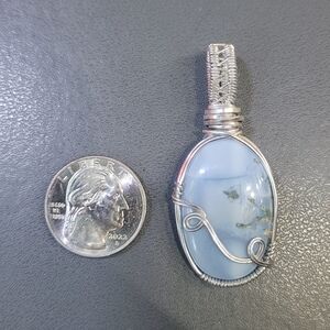 Silver Wire Wrapped Blue Stone Pendant